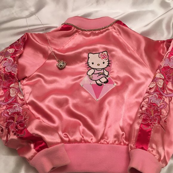GORGEOUS vintage Y2K satin jacket with custom hello kitty /crystal details - Picture 2 of 11